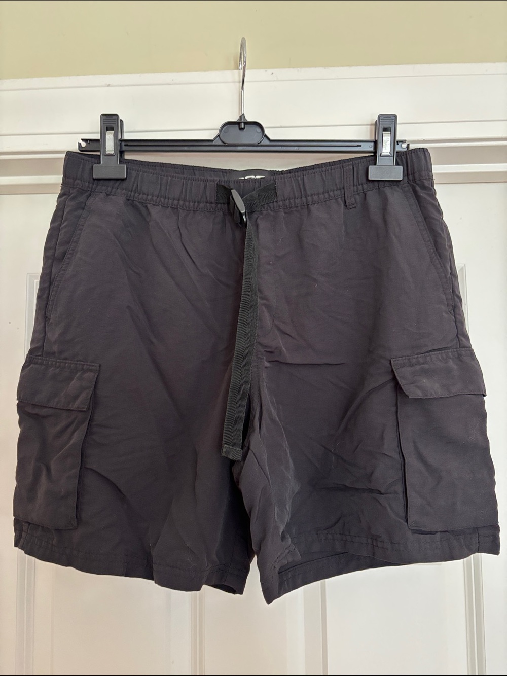 RSQ Men's Nylon Black Cargo Drawstring Shorts